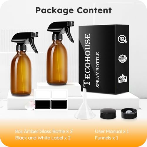 Glass Spray Bottles 8oz, 2 Pack Amber Glass Spray Bottles - view 2