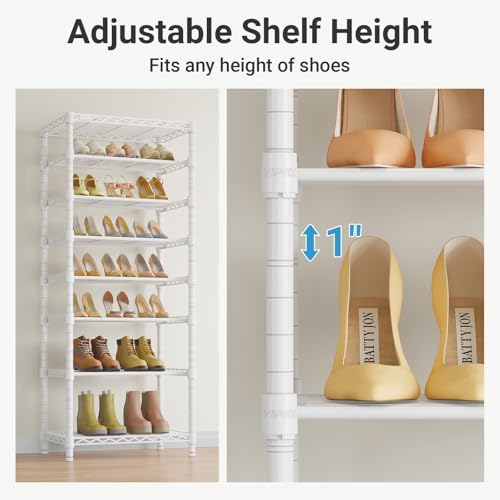 S1 8-Tier Shoe Rack, Metal Durable Heavy Duty Shoe Organizer, White - view 6