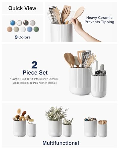 Ceramic Kitchen Utensil Holder for Counter, 7.3/5.4", White - view 2
