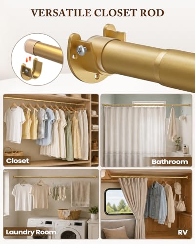 Heavy Duty Closet Rod, 17-28 IN Closet Rods for Hanging Clothes, Gold - view 6