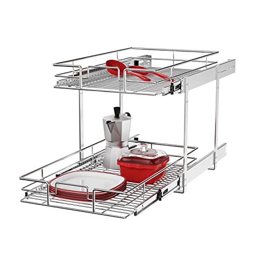 Individual Pull Out Cabinet Organizer (11" W x 18" D), 2 Tier Spice Rack Organizer for Cabinet, Slide Out Drawer Pantry Shelf Organization and Storage for Kitchen Bathroom