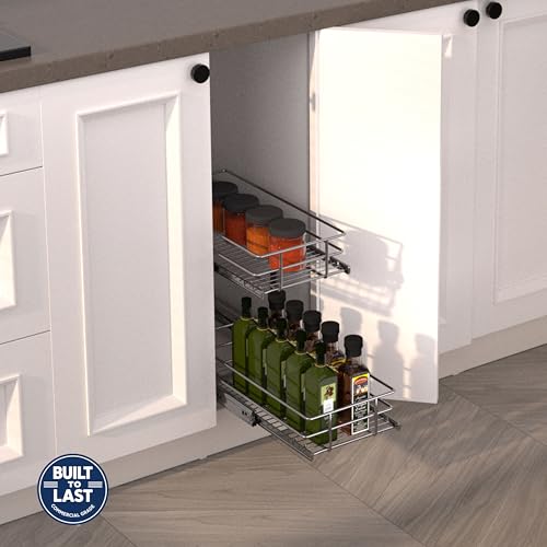 2-Tier Narrow Cabinet Pull Out Shelves, 8" W x 22" D, Chrome - view 2
