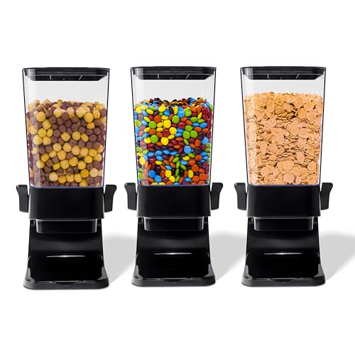 Cereal Dispenser Countertop, 5L Kitchen Organization Cereal Containers Storage, Desktop Candy Dispenser Plastic Cereal Dispenser, Snack Containers Can Hold Granola, Dry Food, Grain (Black, 3Pc)