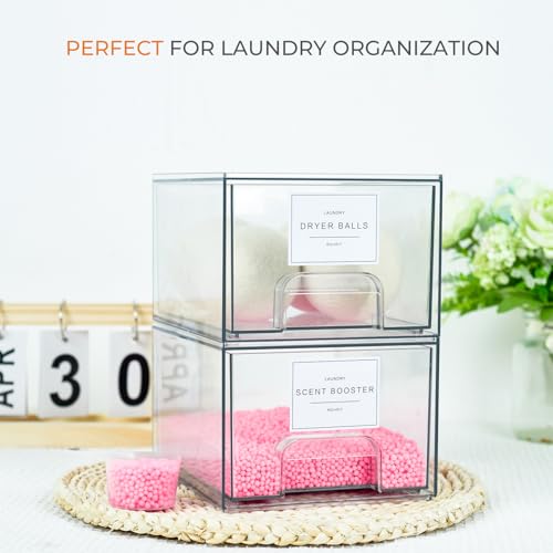 4 Pack Laundry Room Organization Storage Drawers with Labels, Clear Stackable Dryer Sheet Holder and Pod Containers, Detergent Dispenser for Laundry Room Organizing and Decor - view 2