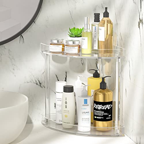 2 Tier Acrylic Bathroom Counter Organizer, Clear Bathroom Countertop Corner Organizer, 2-Tier Corner Storage Shelf Vanity Trays, Home Storage Holder for Makeup Cosmetics Perfume Organizer - view 2