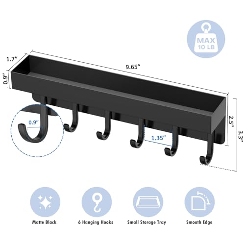Magnetic Key Holder, Wall Mount Key Rack with Shelf, 9.65 in, Black - view 4