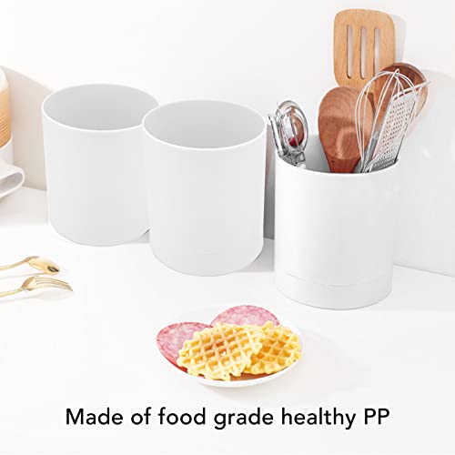Utensil Holder, 360 Degree Rotating Utensil Holder with 3 Compartment and Non Slip Base Kitchen Organizer for Countertop Storage, Tableware Crock, Utensil Crocks, Chopstick Rack (White) - view 5