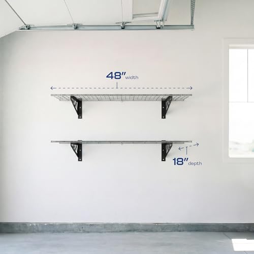MonsterRax 18x48 White Garage Wall Shelf 2-Pack, 500lb, Hammertone - view 2