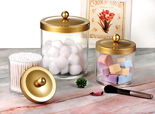 3Pack Large Plastic Apothecary Jars with Gold Metal Lids - view 4