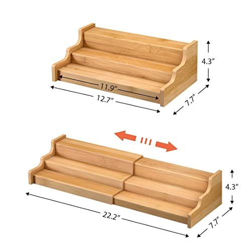 Spice Rack Kitchen Cabinet Organizer- 3 Tier Bamboo Expandable Display Shelf Yellow - view 6