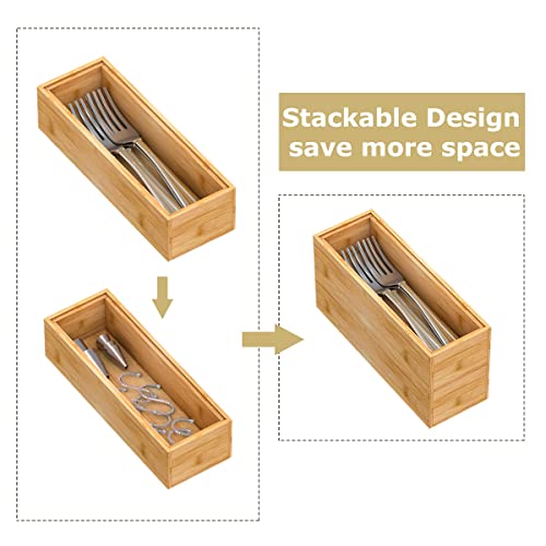 Bamboo Kitchen Drawer Organizer 9"x 3", Wooden Stackable Silverware Tray - view 3