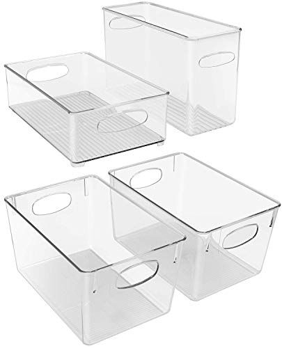 Plastic Storage Bins Stackable Clear Pantry Organizer Box Bin for Organizing Kitchen Fridge, Food, Snack Pantry, Fruit, Vegetables, Bathroom, Wide & Narrow Deep Container Set - view 4