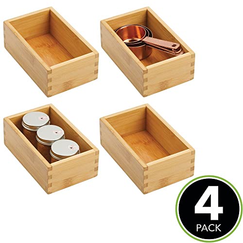 Wood Bamboo Storage Bin Container, Drawer Organizer Crate Boxes for Kitchen Pantry Cabinet, Shelf, Island or Countertop, Holds Snacks, Spices, or Drinks, Echo Collection, 4 Pack, Natural/Tan - view 2