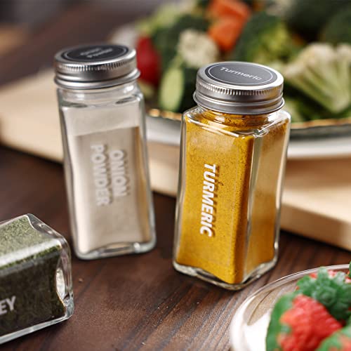 28 Pcs Clear Glass Spice Jars,3.5 oz Glass spice jar with 324 labels, Funnel,Chalk Pen,Shaker Lids and Airtight Metal Caps, Empty Square Spice Bottles for Spice Rack, Cabinet, Drawer - view 6