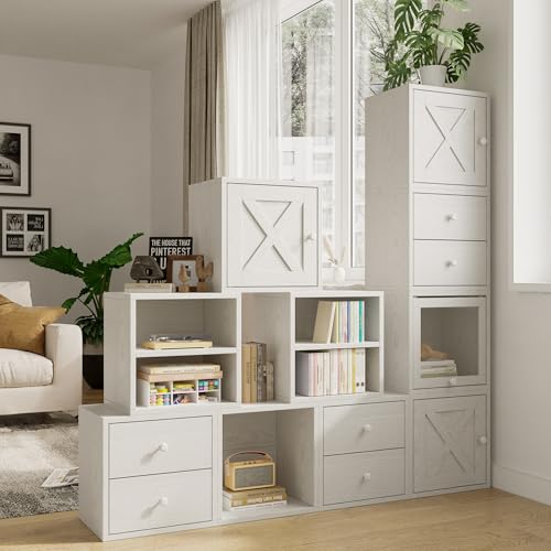 Magic DIY Cube Storage Organizer Stackable Cubes for Home Books Clothes Toy-Modular Cubby Storage System-Office Cubical-Bookcase Closet (Pure White-Washed, Drawer Cube) - view 2