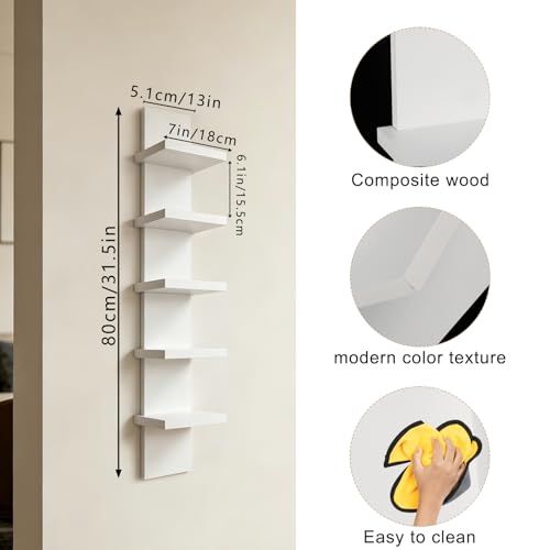 5 Tier Wall Shelf Unit White Vertical Column Wall Decor Lack Floating Shelf Laminate Finish Floating Storage Organizer Compact Display Float Shelves for Bedroom Living Room - view 3
