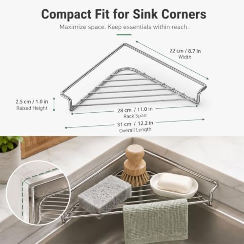 Stainless Steel Corner Sink Shelf, Over Sink Dish Drying Rack Organizer - view 7