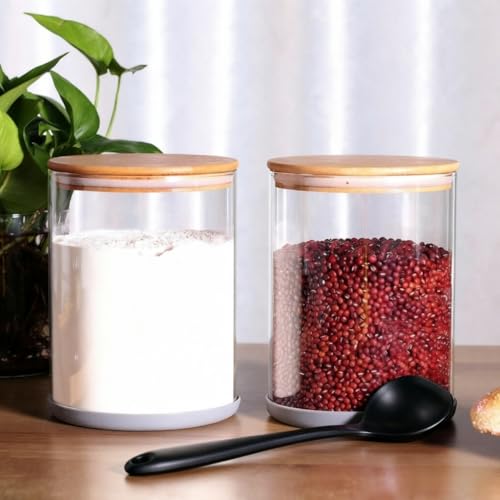 Set of 2 Large Glass Food Storage jar, 100 FL OZ (3000ml) Glass Flour Canister with Airtight Bamboo Lids for Kitchen Corner, BPA-Free Flour Container for Sugar, Ground Coffee, Rice and Dry Food - view 6