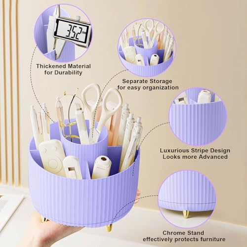 Makeup Brush Holder Organizer,360° Rotating Makeup Brush Organizer,5 Slot Make up Brushes Cup for Cosmetics, Nail Polish, Art Supply, Bathroom Vanity Desktop Organizer - Purple - view 4