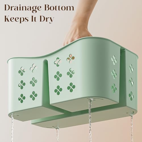 Portable Shower Caddy with Handle, Large Capacity Shower Basket Organizer, Quick-Drain Bathroom Storage Tote, Durable Plastic Shower Organizer for College Dorm, Beach, Gym Essentials, MintGreen - view 4