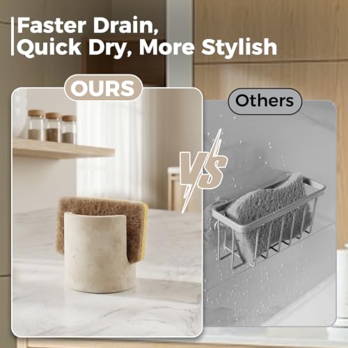 Natural Travertine Sponge Holder for Kitchen Sink, Wabi-Sabi Stone Sink Caddy Organizer, Instant Drying Marble Sponge Rack, Minimalist Aesthetic Decor & Housewarming Gift, Beige Porous Stone - view 5