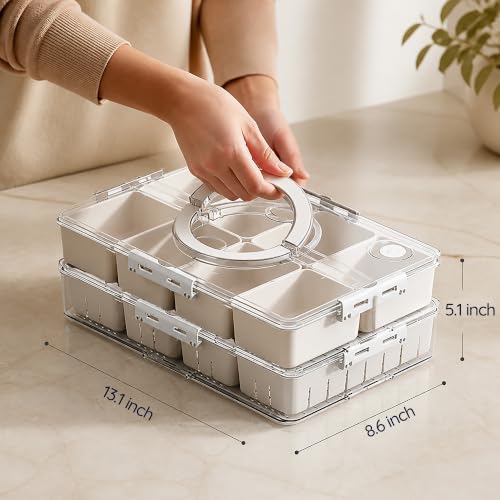2 Pack Snack Box Container with 8 PP Compartments & 4 Draining Grids, Food Storage Tray with Lid & Handle, Dishwasher Safe, Portable Organizer for Picnic, Travel, Party - view 3
