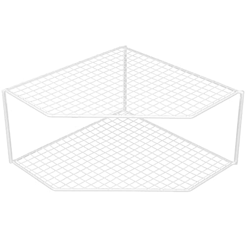 Two-Tier Corner Wire Rack Kitchen Pot Organizer Compact Cabinet Plate Shelf for Countertop Storage and Dish Organization