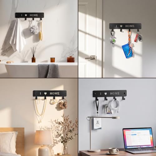 4-Hook Metal Key Holder Wall Mount with Self-Adhesive Back - view 7