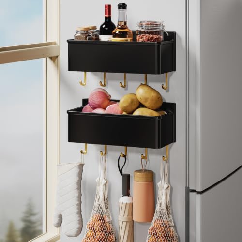 Magnetic Spice Rack for Refrigerator 2 Pack with Optional Hooks
