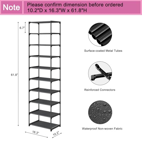 10 Tier Tall Shoe Rack, Non-Woven Fabrics Narrow Shoe Shelf - view 3