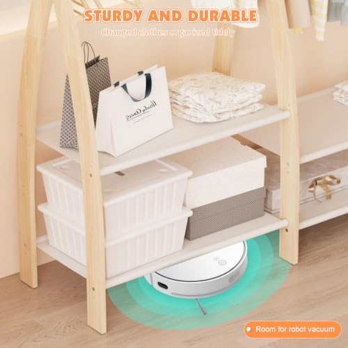 Small Kid Clothing Rack Wood Montessori Garment Rack for Toddler Baby Wardrobe Closet Compact Dress Up Storage Organizer Hanging Rod with Basket for Costume Princess Skirt Coat Bedroom Nursery - view 6