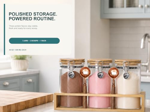 Glass Protein Powder Jars Set with Spoons & Rack - view 2