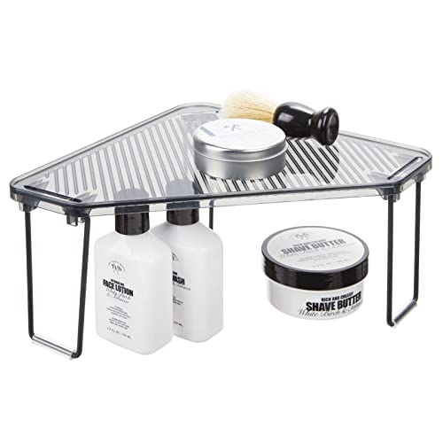 Plastic/Steel Corner Stackable Rack, Storage Organizer Shelf for Bathroom, Vanity, Countertop, Sink, Cabinet, Holds Makeup, Shower Accessories, Ligne Collection - 2 Pack - Black/Smoke Gray - view 7