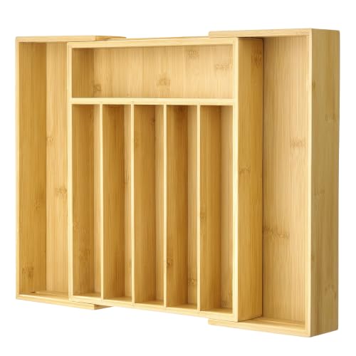 Silverware Organizer, Bamboo Kitchen Drawer Tray, Natural, Large