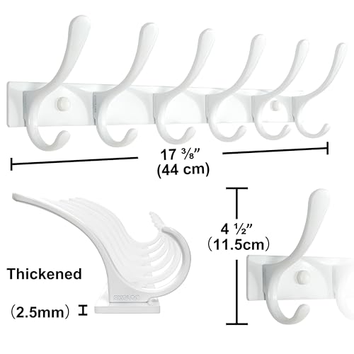 Heavy Duty Wall Mounted Coat Rack - 6 Hooks, Stainless Steel, Sturdy Coat Hooks for Hanging Clothes, Jacket, Hat, White - view 6