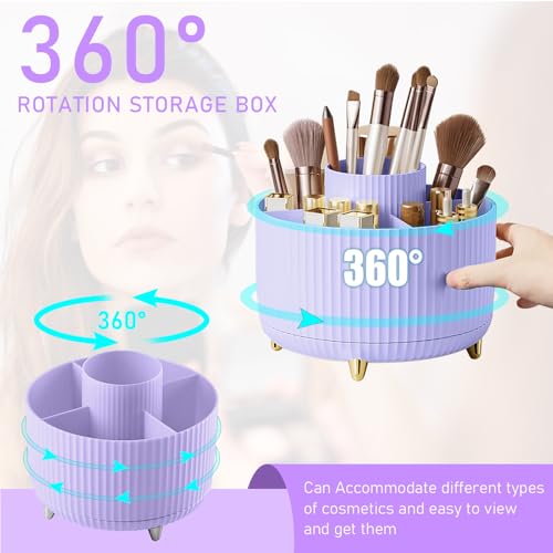 Makeup Brush Holder Organizer,360° Rotating Makeup Brush Organizer,5 Slot Make up Brushes Cup for Cosmetics, Nail Polish, Art Supply, Bathroom Vanity Desktop Organizer - Purple - view 3