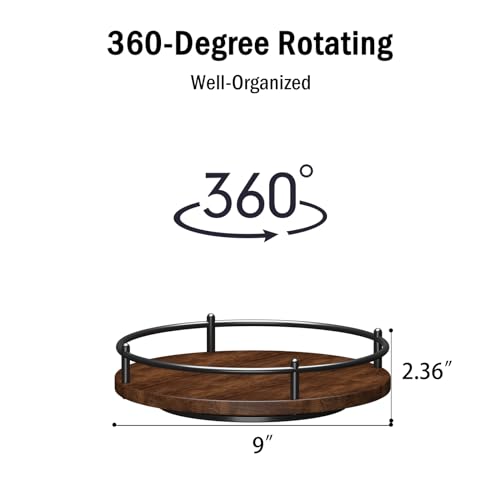 Lazy Susan Organizer：9 Inch Rotating Spice Rack for Kitchen Countertop Round Wooden Turntable Holder for Cabinet, Dining Table, Cupboard Storage – Black - view 3