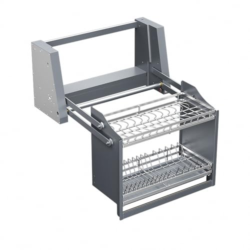 Smart Dish Rack- Pull Down Shelf Electric Lifting System, Pull Down Cabinet Organizer for Upper Cabinet, Touch Switch Kitchen Rack with Removable Drainboard,20.67" H x 22.2" W, Grey - view 5