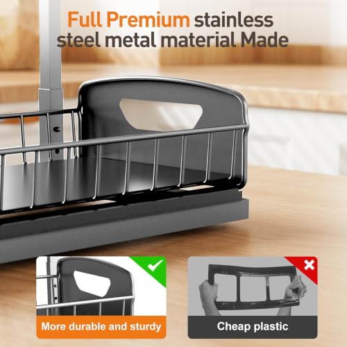 Under Kitchen Sink Organizer, Metal Pull Out Bathroom Organizers and Storage, 2-Tier Cabinet Organizer Shelf with Sliding Drawer, Home Organization for Kitchen, Laundry, Pantry, Dark Grey, 2 pack - view 3