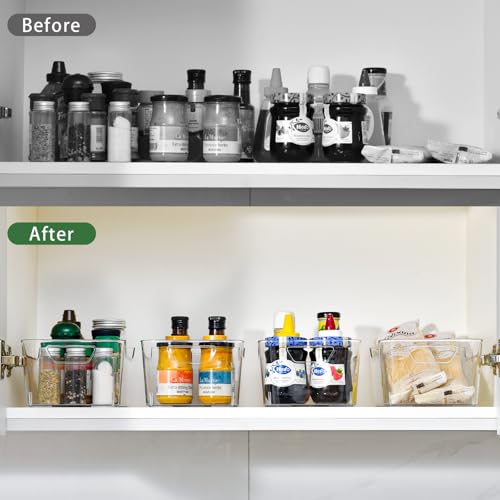12 Pack Clear Plastic Storage Bins, Pantry Organizers and Storage, Clear Pantry Organizer Bins, Plastic Containers with Handle for Kitchen,Freezer,Cabinet,Closet,Bathroom Under Sink Storage - view 6