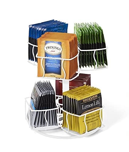 Nifty Tea Bag Spinning Carousel – 6 Compartments, Up to 60 Tea Bags Storage, Spins 360-Degrees, Lazy Susan Platform, Modern White Design, Home or Office Kitchen Counter Organizer - view 2