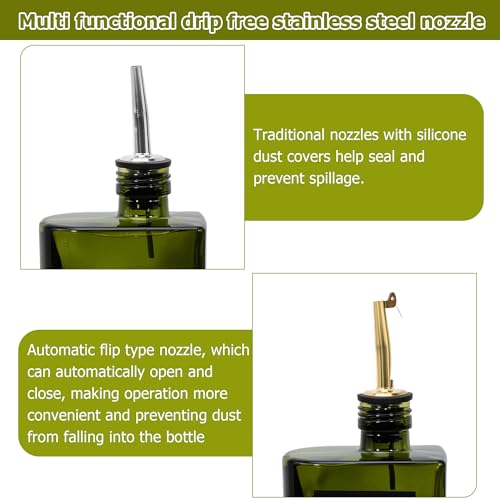 Dark Green Glass Olive Oil Dispenser for Kitchen 17 oz,UV Protected Jar - view 5