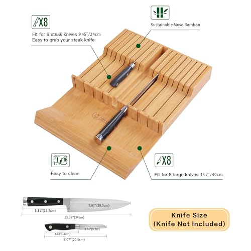 In-drawer Knife Block Bamboo Kitchen Knives Drawer Organizer Large - view 4