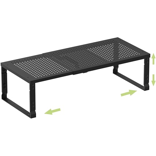 Heavy-Duty Adjustable Metal Shelf Organizer - Expandable & Stackable Pantry Storage Rack for Kitchen, Bathroom, RV, Cabinets(1 Pack/Black, Medium)