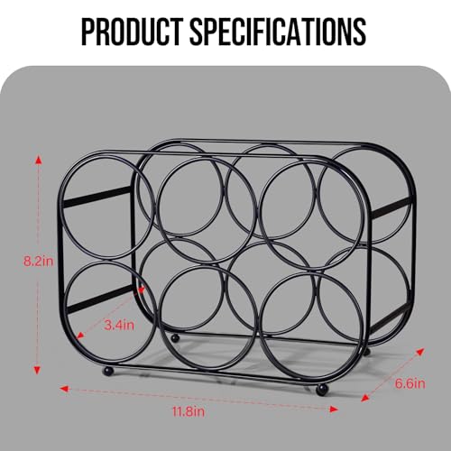 Countertop Wine Rack - 6 Bottle Freestanding Modern Black Metal Small Wine Rack - Tabletop Wine Holder Stand for Cabinet, Pantry, Wine Bottle Storage - view 2