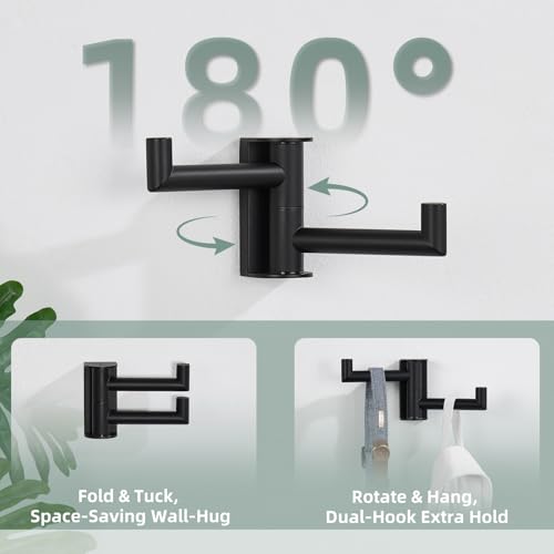 Matte Black Double Swivel Towel Hooks, 2 Pack, 304 Stainless Steel - view 4