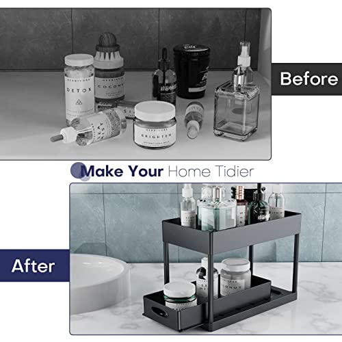 Cucn Under Sink Organizer, 2 Tier Under Sliding Cabinet Basket Organizer Drawer with Hooks, Under Sink Organizers and Storage Under Cabinet Storage for Bathroom Kitchen, Black - view 5