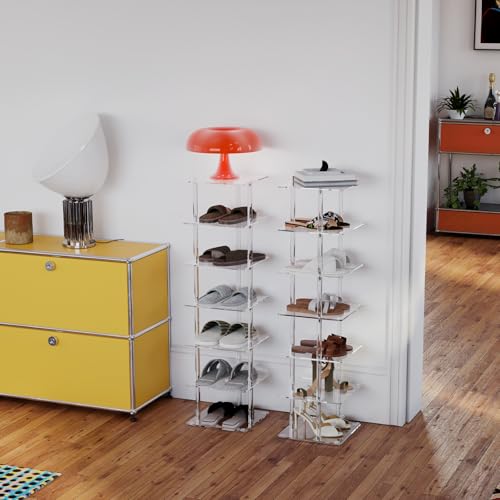 Acrylic Vertical Shoe Rack - Free Standing Shoe Rack 7 Tier Shoe Storage Organizer Narrow Shoe Rack for Small Spaces, Entryways, Living Rooms, Bedrooms, 11'' L x 11'' W x 41.7'' H, Clear - view 6