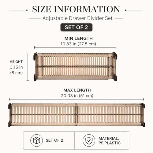 2 Pcs Drawer Organizer, Plastic Drawer Organizer Separators, Expandable Drawer Dividers, Telescopic Closet Dresser Partition Grid System for Sock, Underwear, Kitchen and Office - view 3