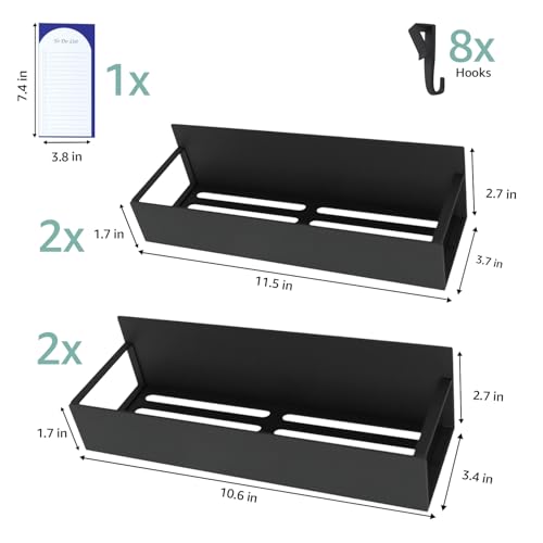 Metal Magnetic Spice Rack for Refrigerator – 4 Pack Strong Magnet Organizer Shelves with Notepad – Black Heavy-Duty Spice Storage for Kitchen, Pantry, Laundry, Apartment, RV - view 3